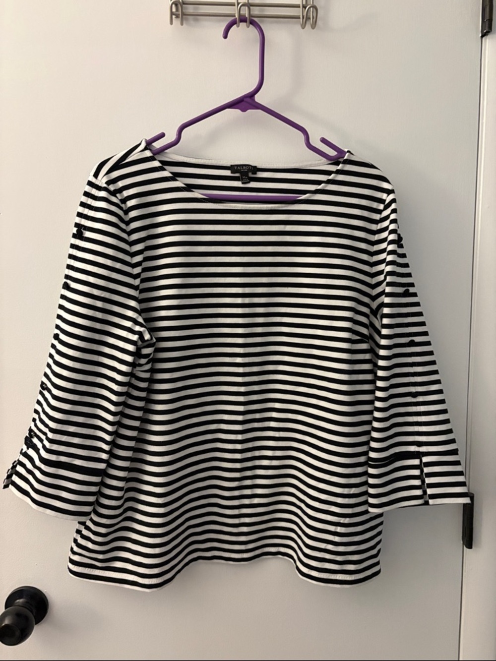 Talbots Black and White Striped Boatneck Top